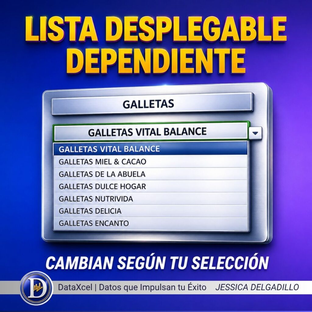 Listas desplegables dependientes en Excel para actualizar productos según la categoría seleccionada.