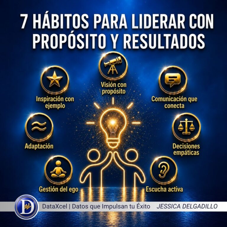 Imagen sobre los 7 hábitos para liderar con impacto, propósito, confianza y resultados sostenibles.