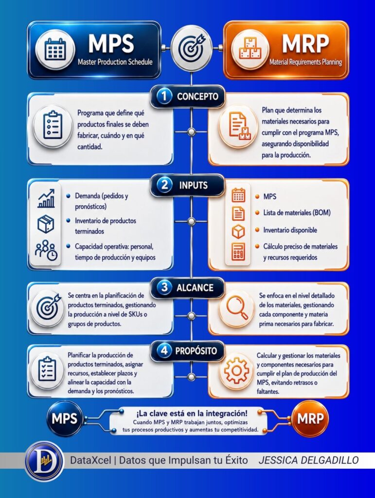 MPS y MRP integrados para mejorar la planificación de producción y materiales.