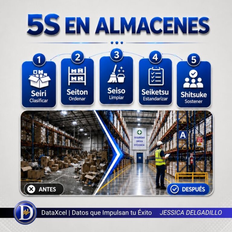 Imagen sobre la metodología 5S aplicada en almacenes para mejorar el orden, la productividad y el flujo operativo.